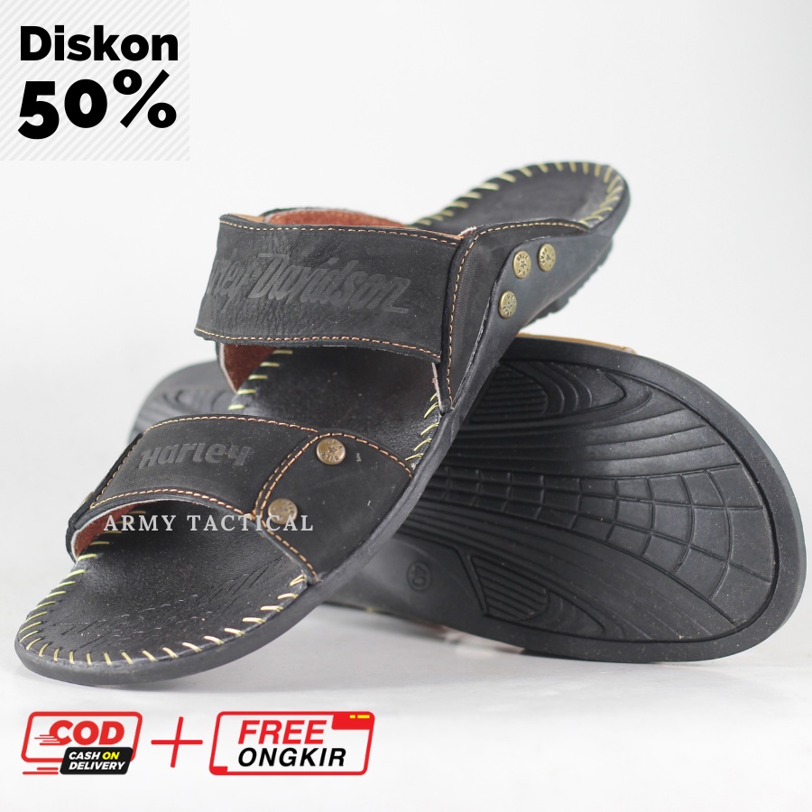 Sandal Kulit Asli Pria Selop Harley Davidson Ban 2 Tres Slop Sendal Slide Kulit