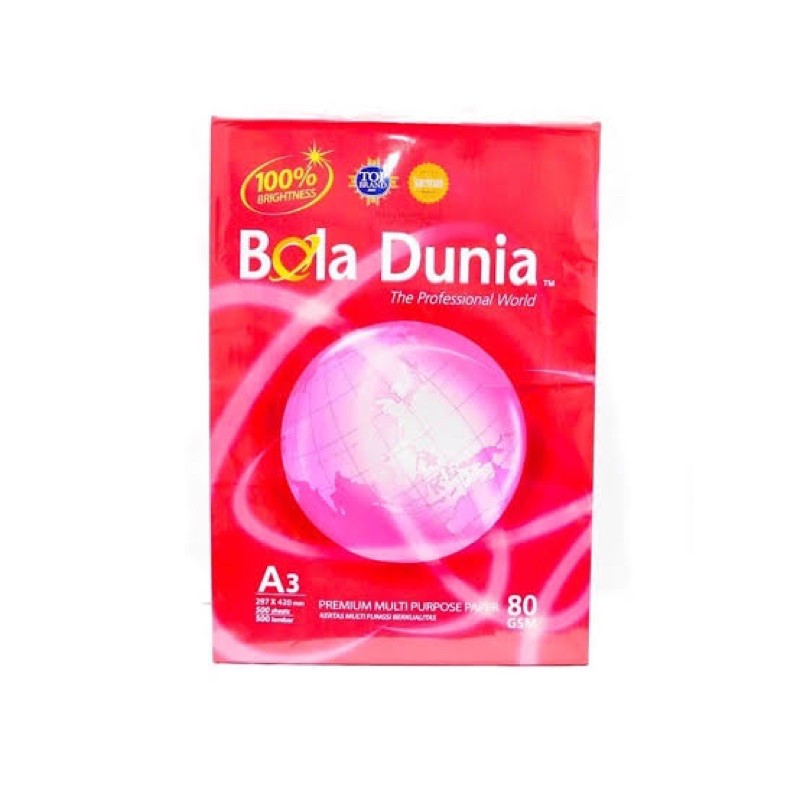 

Kertas HVS Bola Dunia A3 80g (per rim)