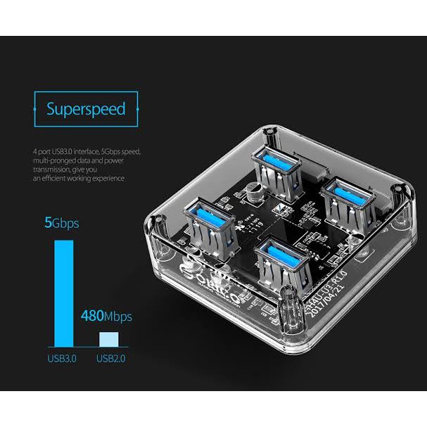 Usb Hub 4 Port Orico Usb 3.0 TRANSPARANT MH4U