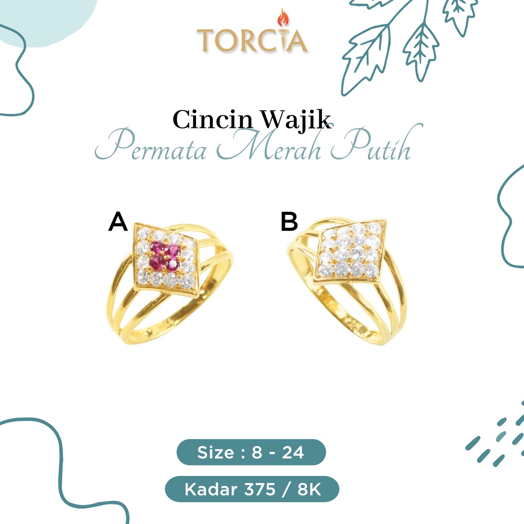 Cincin Emas Asli Wajik Permata Merah Putih Kadar 375 Torcia