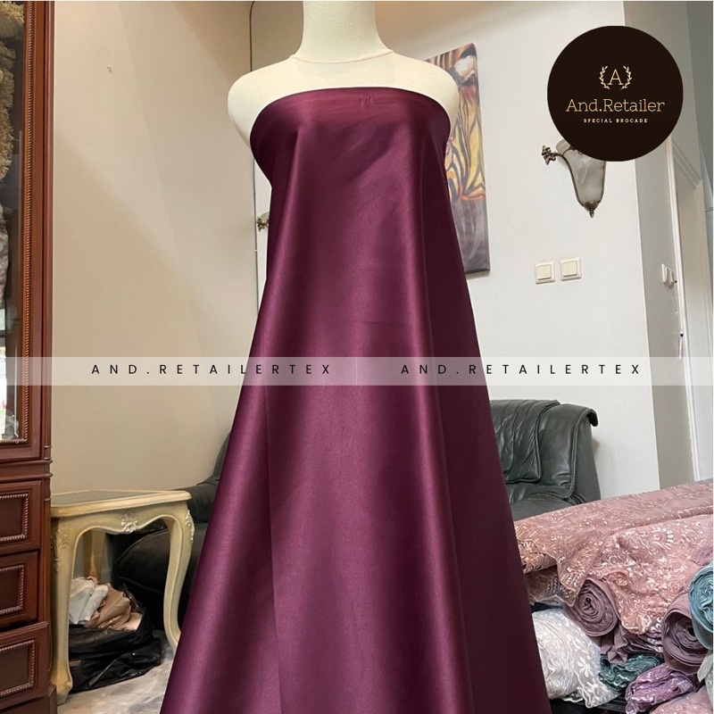 Kain Satin Velvet Premium Warna Wine Ungu Tua Bahan Gamis Furing Seragaman Bisa untuk Inner