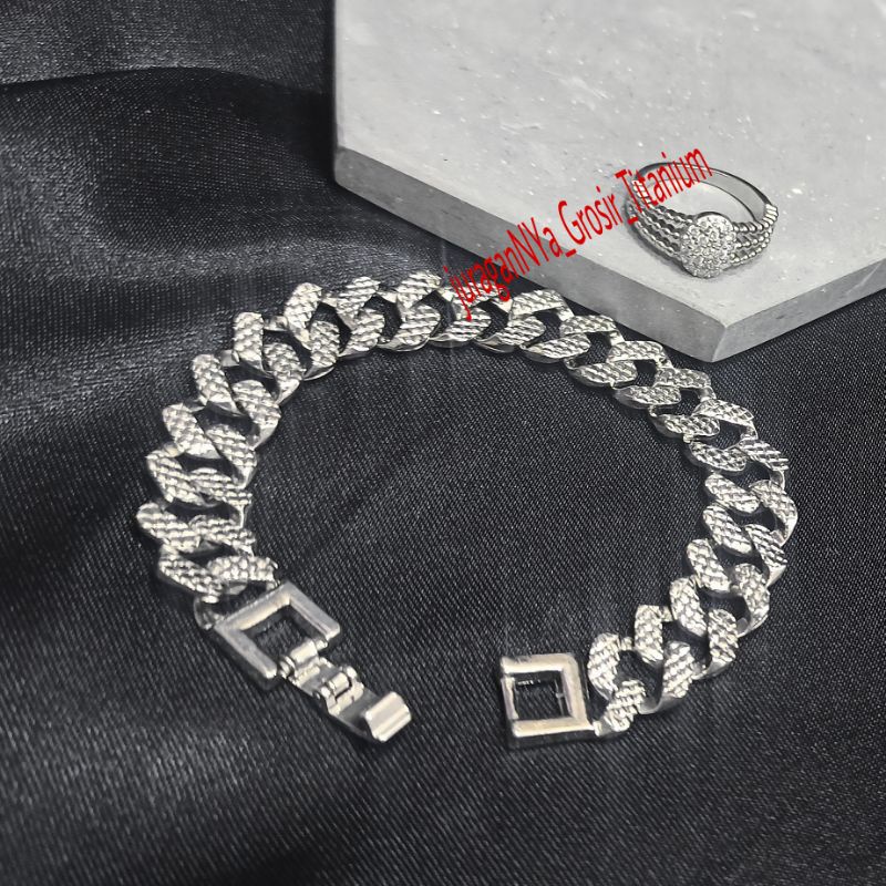 TITANIUM GELANG RANTAI SISIK NAGA+CINCIN PERHIASAN UNISEX LAPIS EMAS ANTI BERKARAT&amp;ANTI LUNTUR TERMURAH BARANG TERBAIK