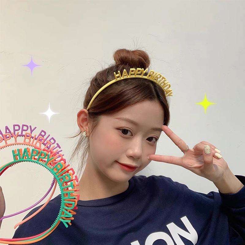 Candy Color Happy Birthday Letters Plastic Headbands / Girls Elegant Korean Non-slip Elastic Hair Hoop / Women Birthday Decoration Hairbands Crown / Ladies Party Hair Accessories