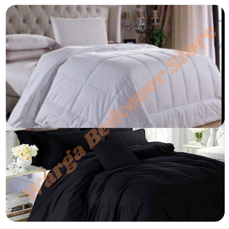 Sprei set polos hitam dan putih / sprei polos / sprei hotel