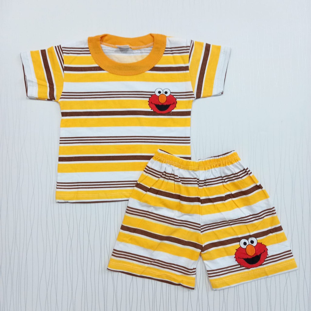 setelan baju anak laki laki salur elmo
