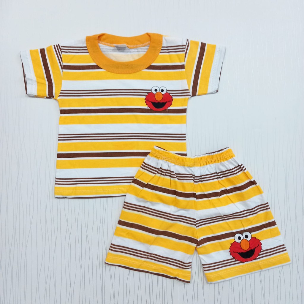 setelan baju anak laki laki salur elmo