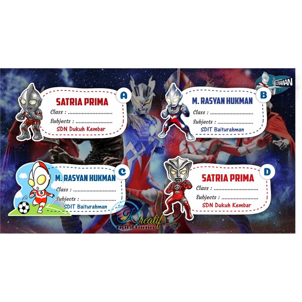 

Stiker nama sampul buku Tulis Tema Ultraman