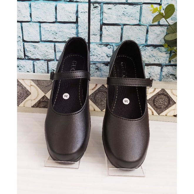 Sepatu Pantofel Anak Perempuan size 31-35 Kilap Cewek Rekat Hitam