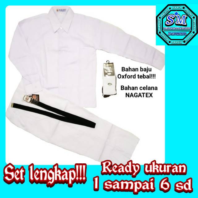 Set lengkap!!! seragam sekolah sd putih baju panjang celana panjang