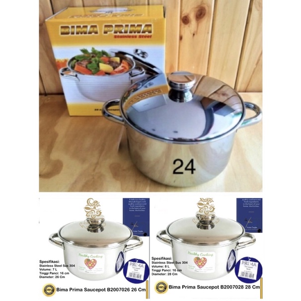 PANCI BIMA PRIMA SAUCEPOT STAINLESS STEEL | Panci Bima Stainless 24-28 Cm