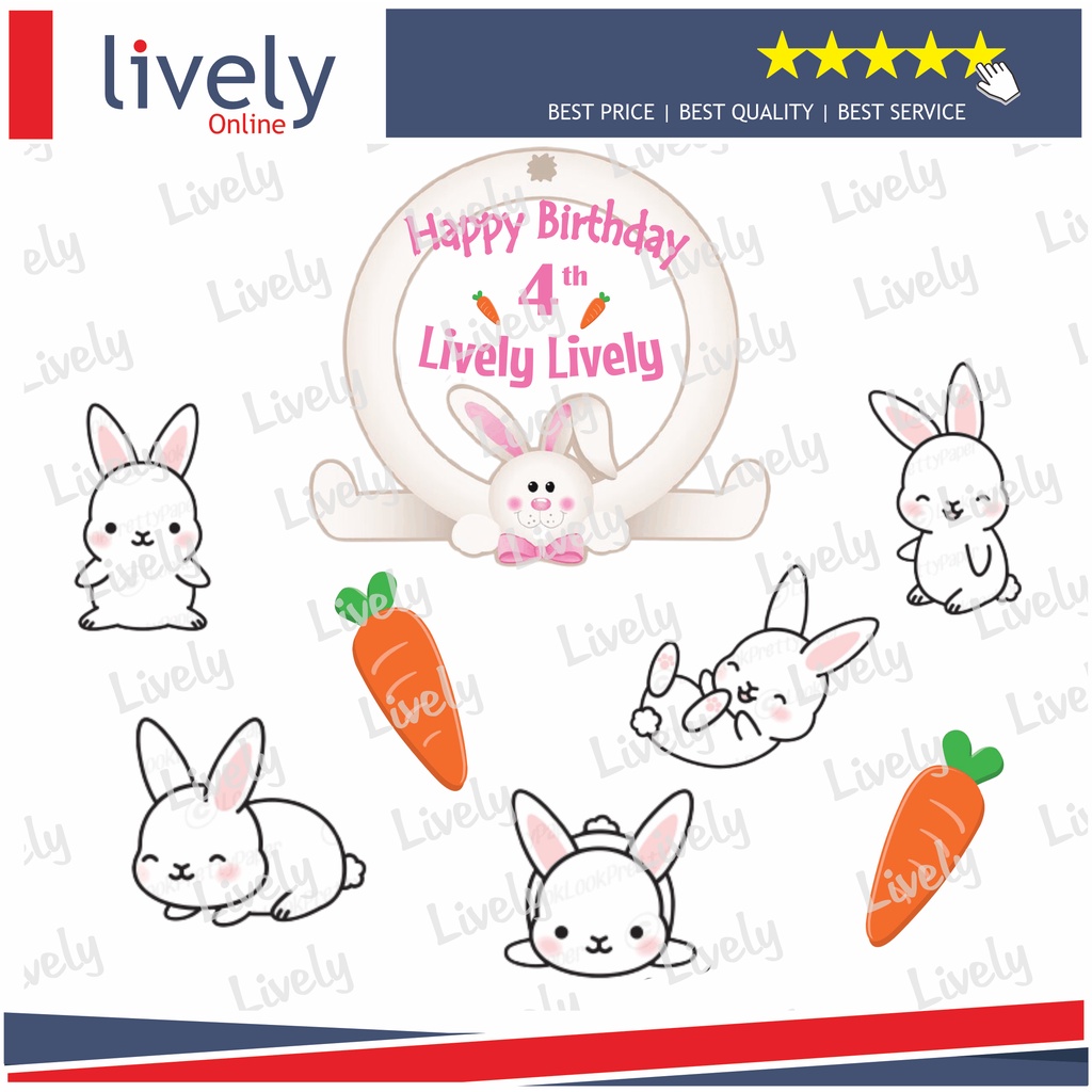 CUSTOM NAMA CAKE TOPPER KARAKTER RABBIT Kelinci HIASAN KUE ULANG TAHUN HAPPY BIRTHDAY