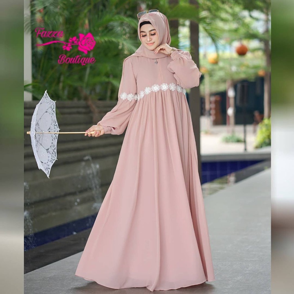 OBRAL  FAZZA DRESS + HIJAB SEGIEMPAT / Gamis Ceruty Babydoll Mix Renda Cantik Elegan / SUCI ABAYA / 