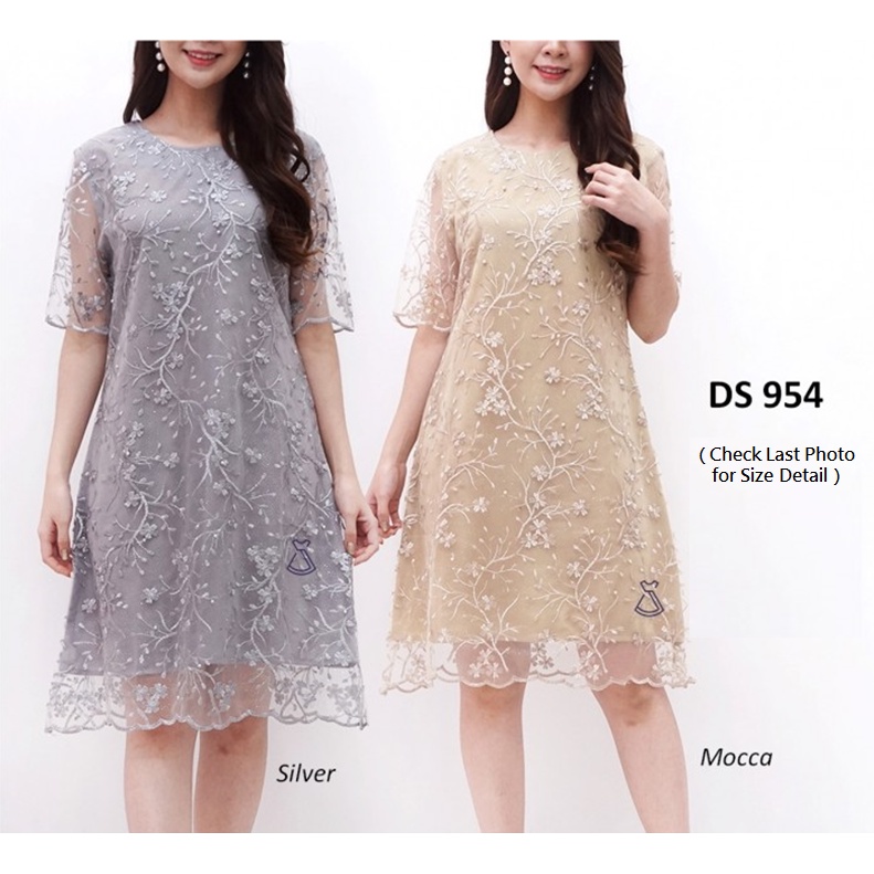 DS954 - DRESS PESTA MIDI SEPAN TILE PAYET DRESS NATAL WANITA