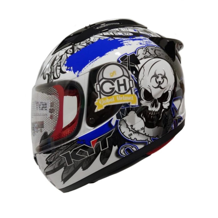 HELM FULL FACE KYT RC7 RC-7 RC SEVEN MOTIF #13 BLACK WHITE BLUE