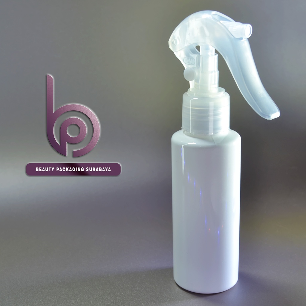 Botol Plastik PET 100ml RF Putih Tutup Spray Trigger Semprot