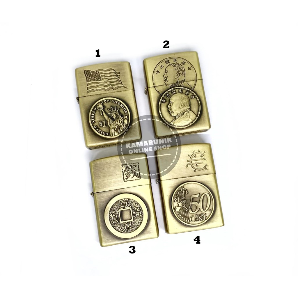 KOREK API ZIPPO DESAIN KOIN MATA UANG 3579 MANCIS PEMANTIK LIGHTER
