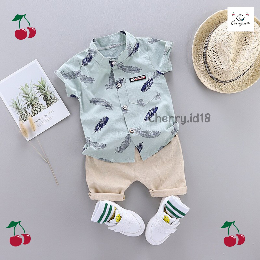 PROMO PUNCAK 12.12 Cherry COD Setelan Kemeja Anak Import Motif Bulu / Pakaian Anak / Baju Anak Import - KB12