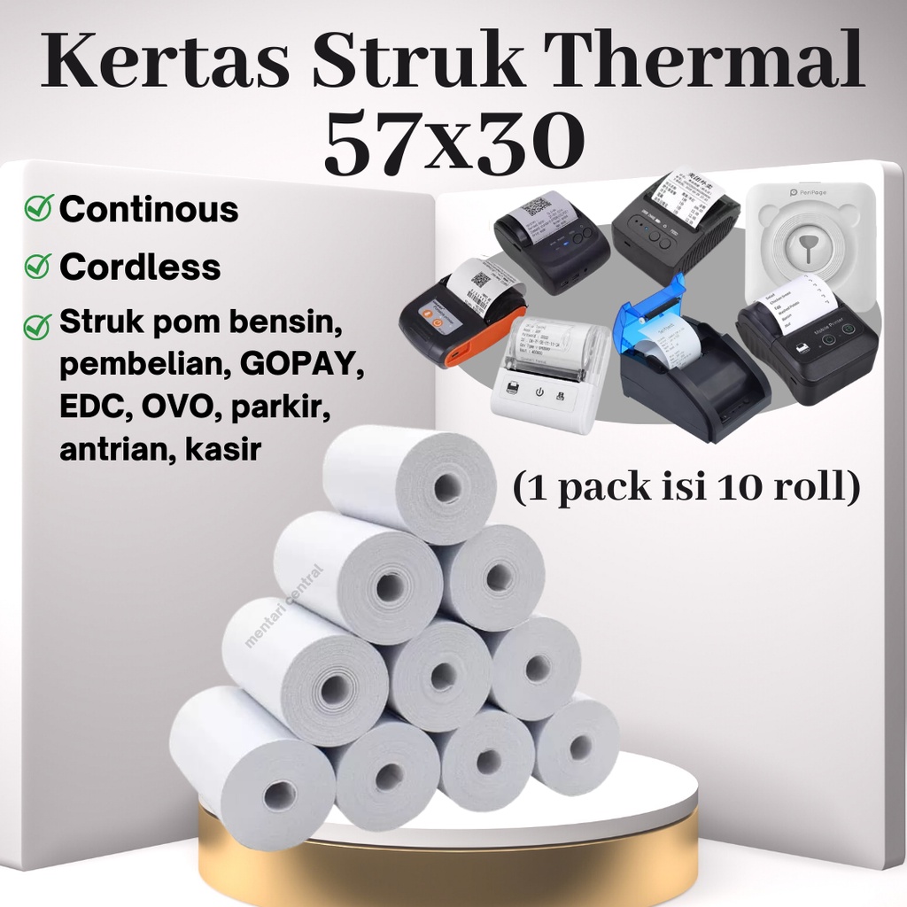 (READY) 57X30 Kertas Struk Thermal Paper Rol 1 paket uk 57x30 57X40 57X50 (PILIH VARIASI)