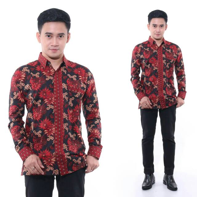 Kemeja Batik Pria Lengan Panjang BSWART Batik HRB026 Kenongo Hem Pendek Padi Padi Pekalongan M L XL XXL Batik Pria