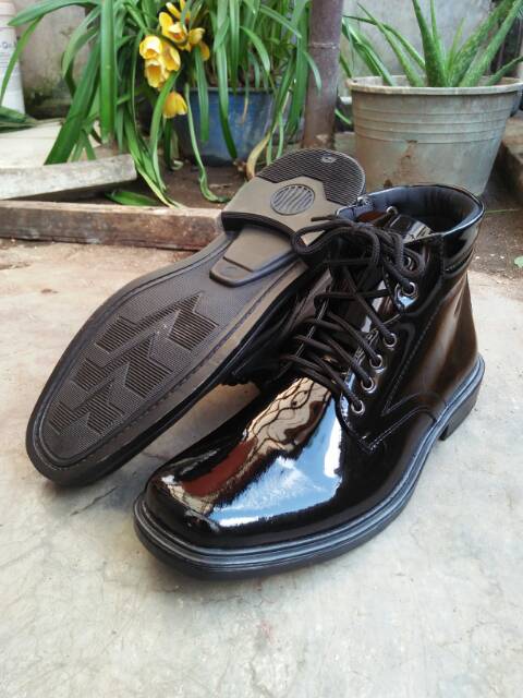 Sepatu pdh pria model tali hidup resleting hitam glos - pdh scurity - pdh TNI - pdh polisi - pdu pdl