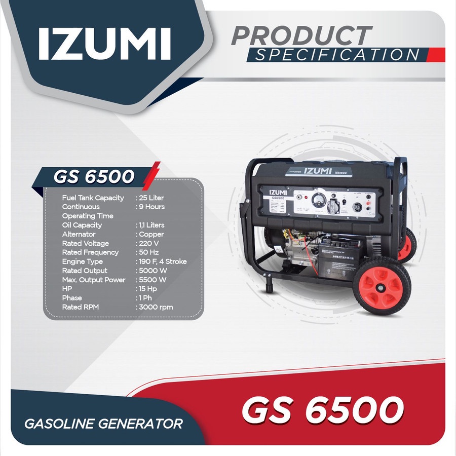 IZUMI Genset Bensin 5000 watt W ( Generator Listrik ) GS-6500