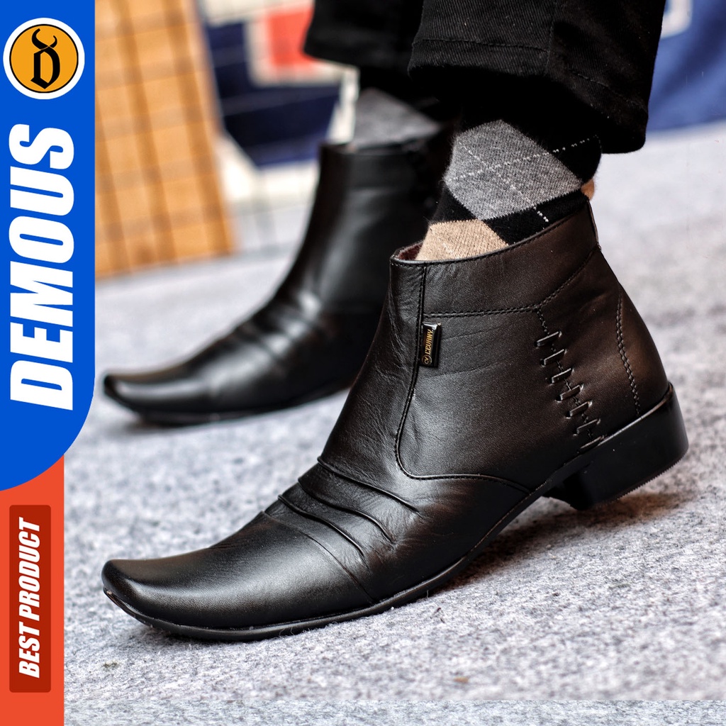 Sepatu Pantofel Pria Sepatu Formal Pria Kulit Asli Zipper Sepatu Pantopel Hitam Kerja Kantor DEMOUS BADAMI