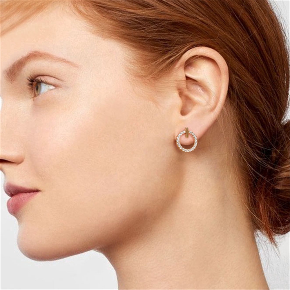 1 Pasang Simple Korean Shiny Rhinestone Circle Drop Exquisite Mini Anting Studs Girl Gift-5