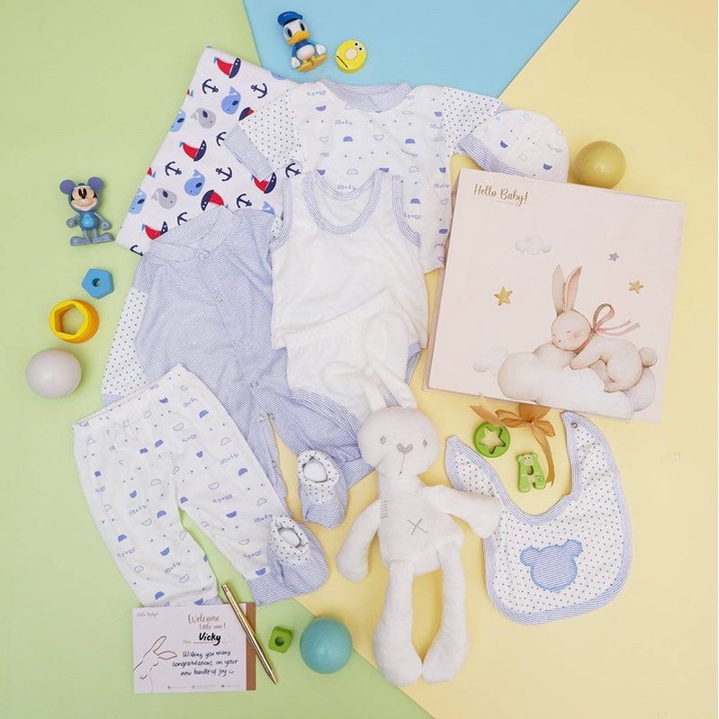 BARU! LIO024 Boys 12 in 1 Hello Baby Hampers Gift - Newborn Bundle Gift Set