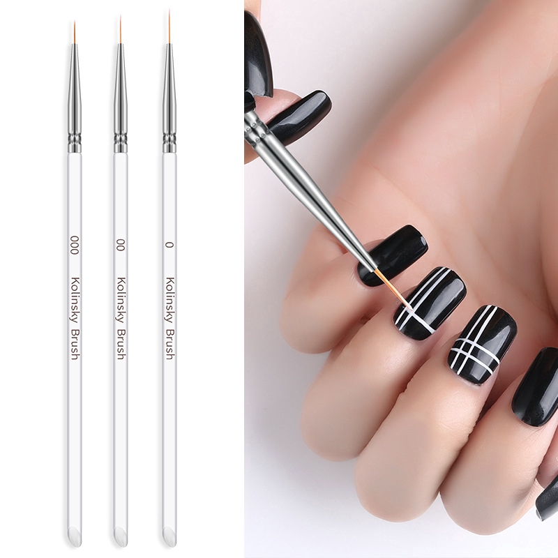 3 Pcs Set Crystal Acrylic Handle Ultra Fine Nail Art Brush / UV Gel Drawing Nail Liner Pen / French Stripe Flower Painting Pen / Nail Art Manicure Tools