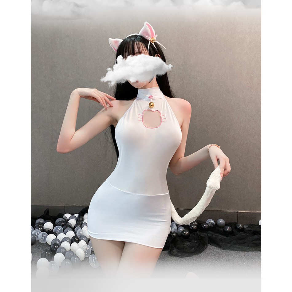 LI-66 HQ japan lingerie cat nekomimi set baju tidur wanita renda sexy seksi