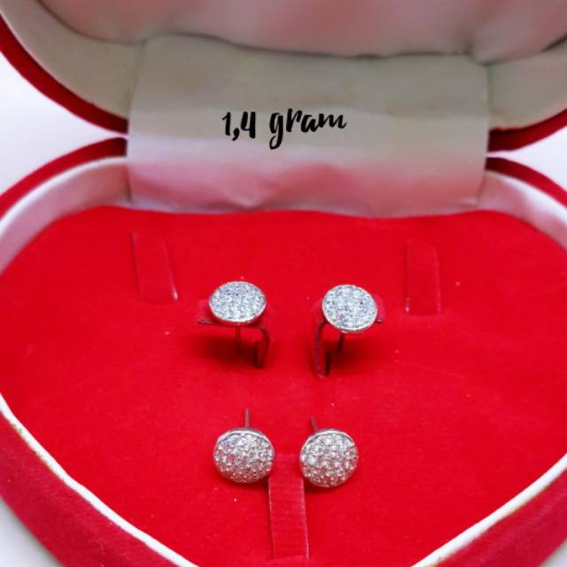 Giwang tusuk bulat mata remaja/dewasa perak 925 lapis emas putih