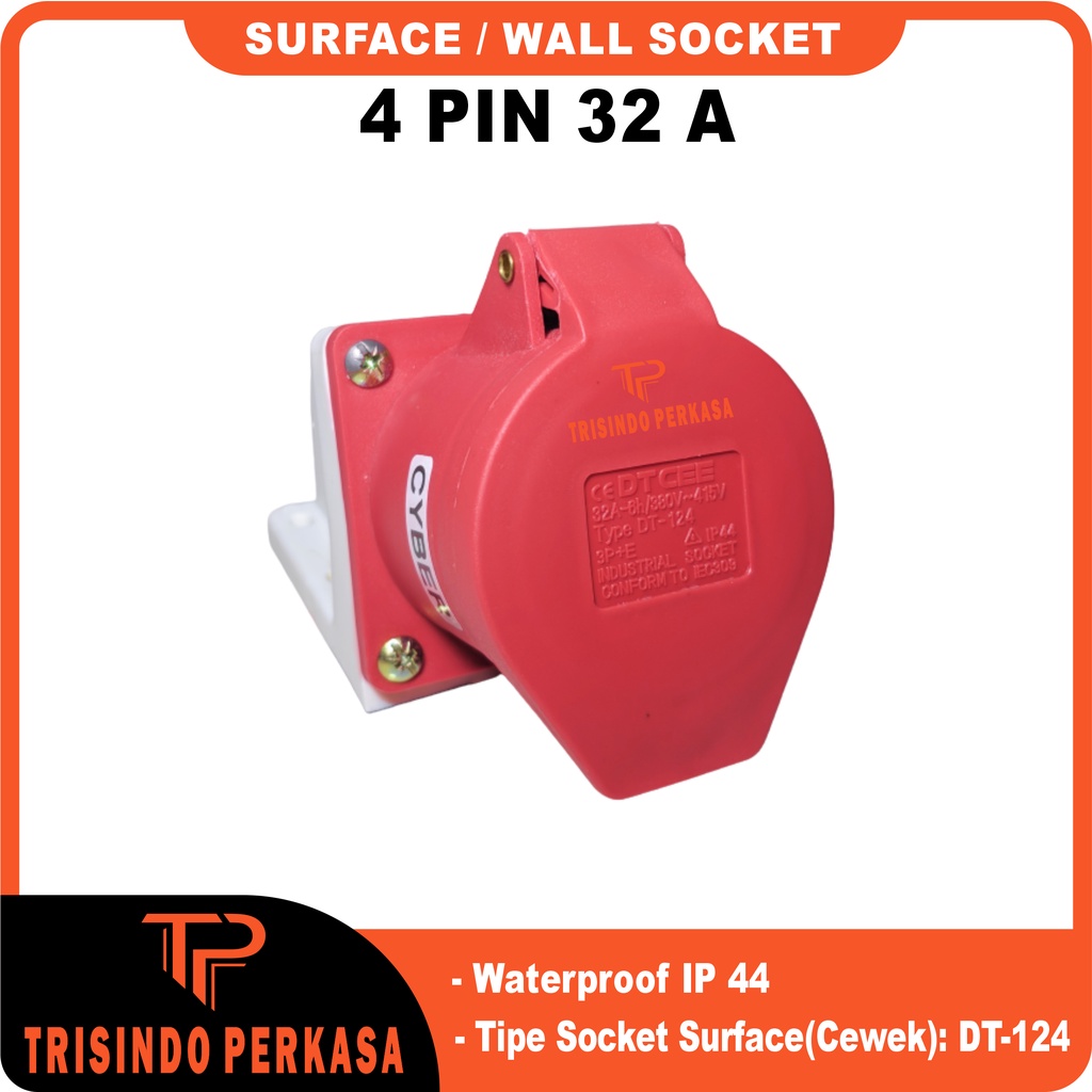 Surface Mounting Industrial Wall Socket 4P / 4 Pin 4Pin 32A 32 Ampere 124 IP44 4 Kaki 4Kaki 32a