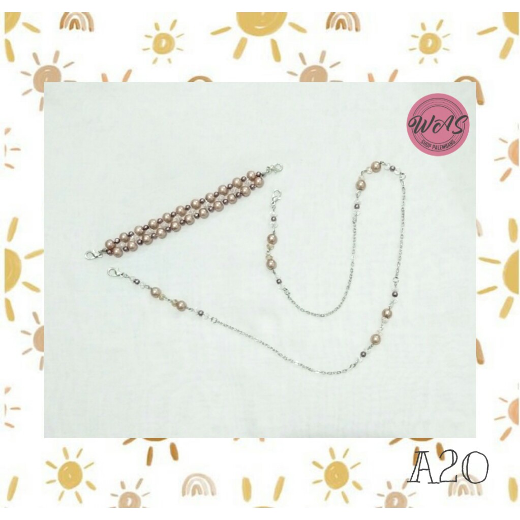 Strap Masker & Konektor Masker / Mutsin 4mm 8mm / Handmade / Mutiara Rosegold & Ungu / Kristal Putih