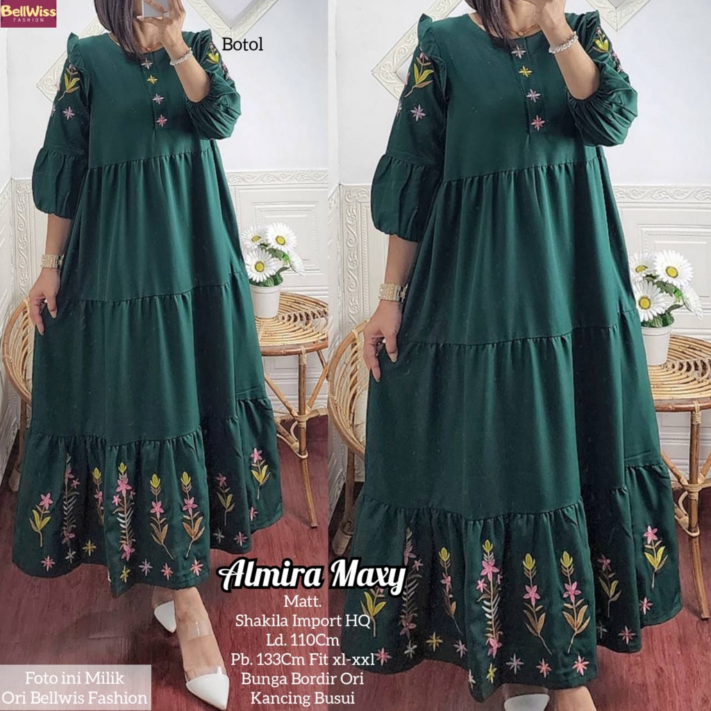 ALMIRA DRESS MAXY / 13.7 / BAHAN SHAKILA PREMIUM / LD 110 CM / PB 133 CM / ALLSIZE BUSUI JUMBO / BELLWIS