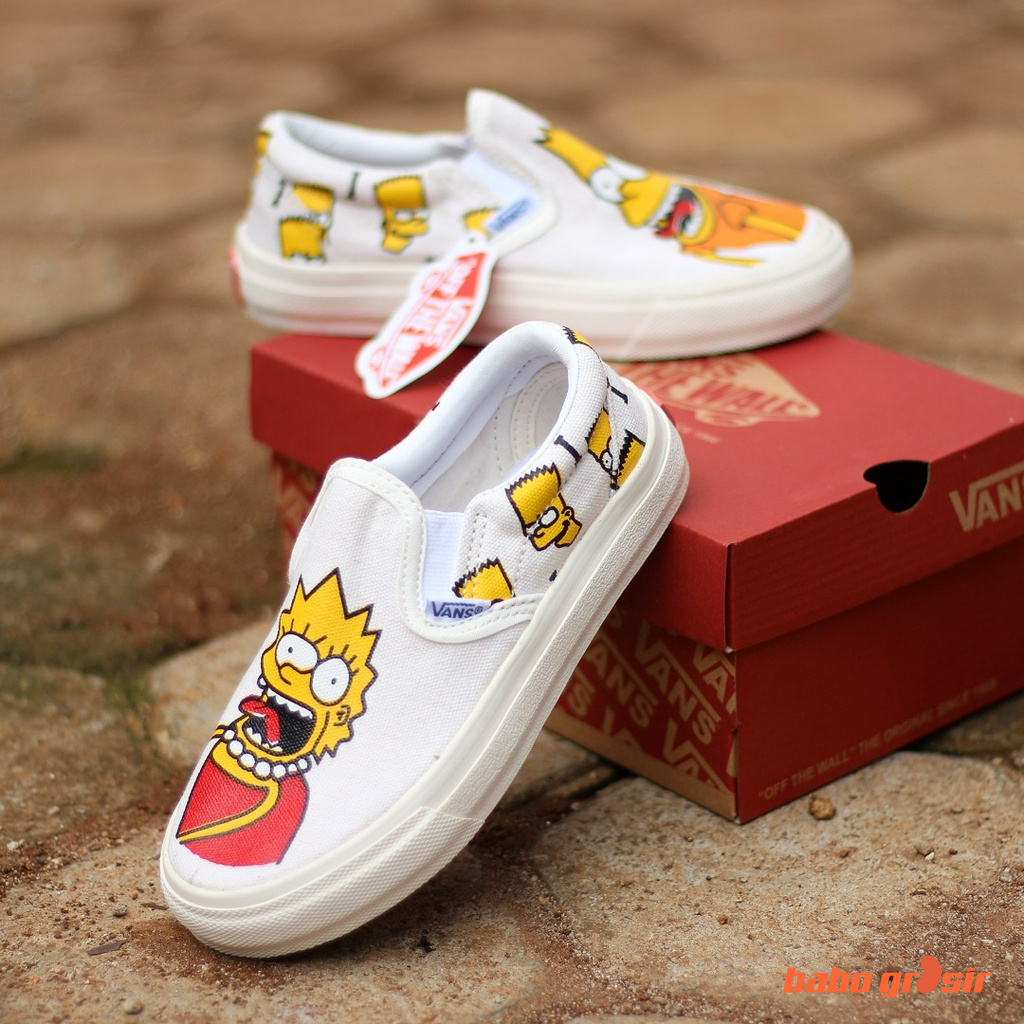 PROMO BEST QUALITY Sepatu Anak Vans Slip On KIDS Bart Lisa White, Tapak Gum Outsole Anti Slip, Import Premium