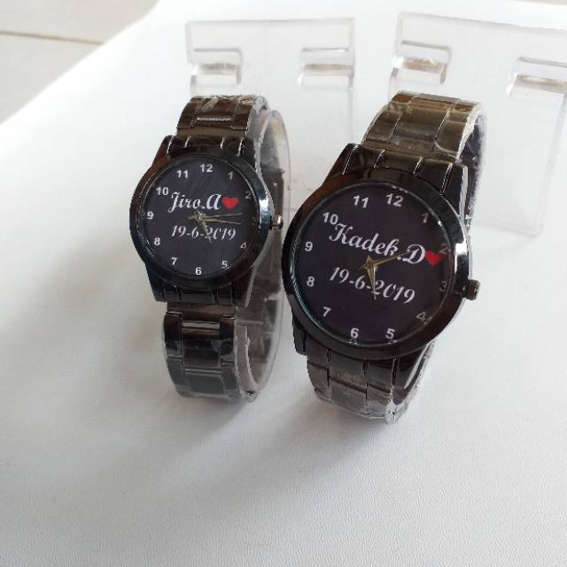 Jam Tangan Custom Rantai Hitam Kaca Datar Elegan