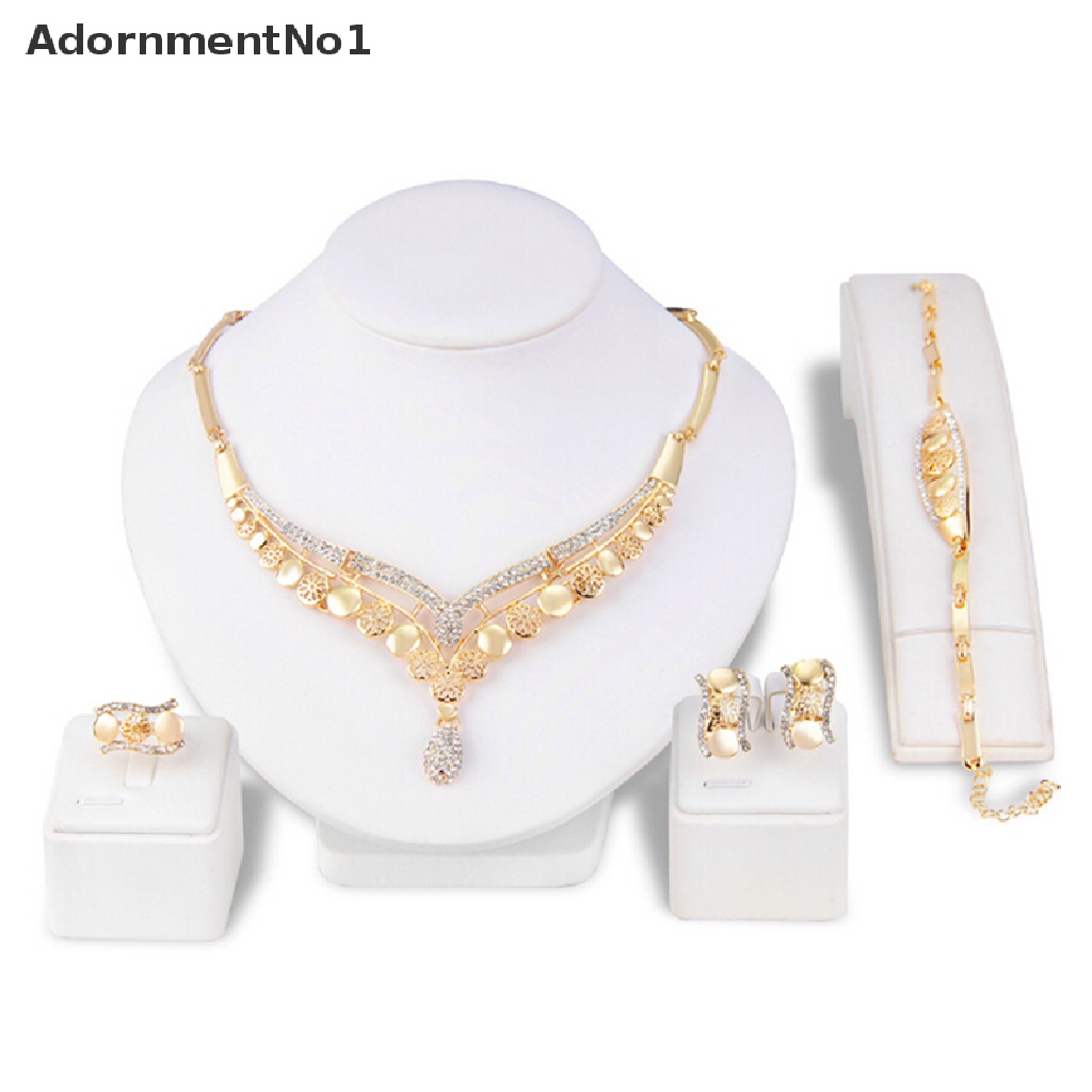 (AdornmentNo1) Set Kalung + Anting Tusuk Vintage Warna Gold Hias Kristal Untuk Wanita