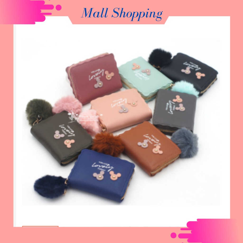 (COD) DOMPET WANITA PLUS POMPOM DOMPET LIPAT KOREAN FASHION WOMEN WALLET