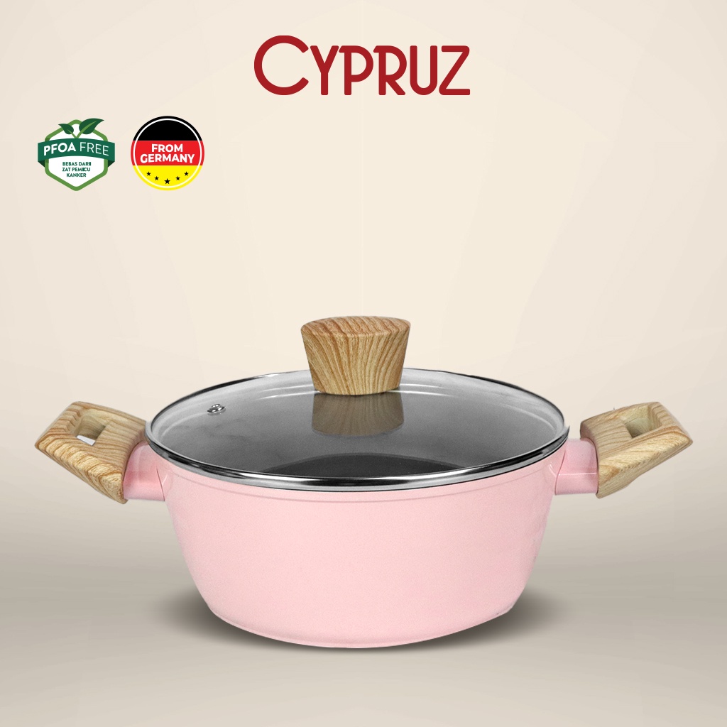 Cypruz Pink Ceramic Series Gg Putih Kayu: Panci+Tutup 24cm 6X1
