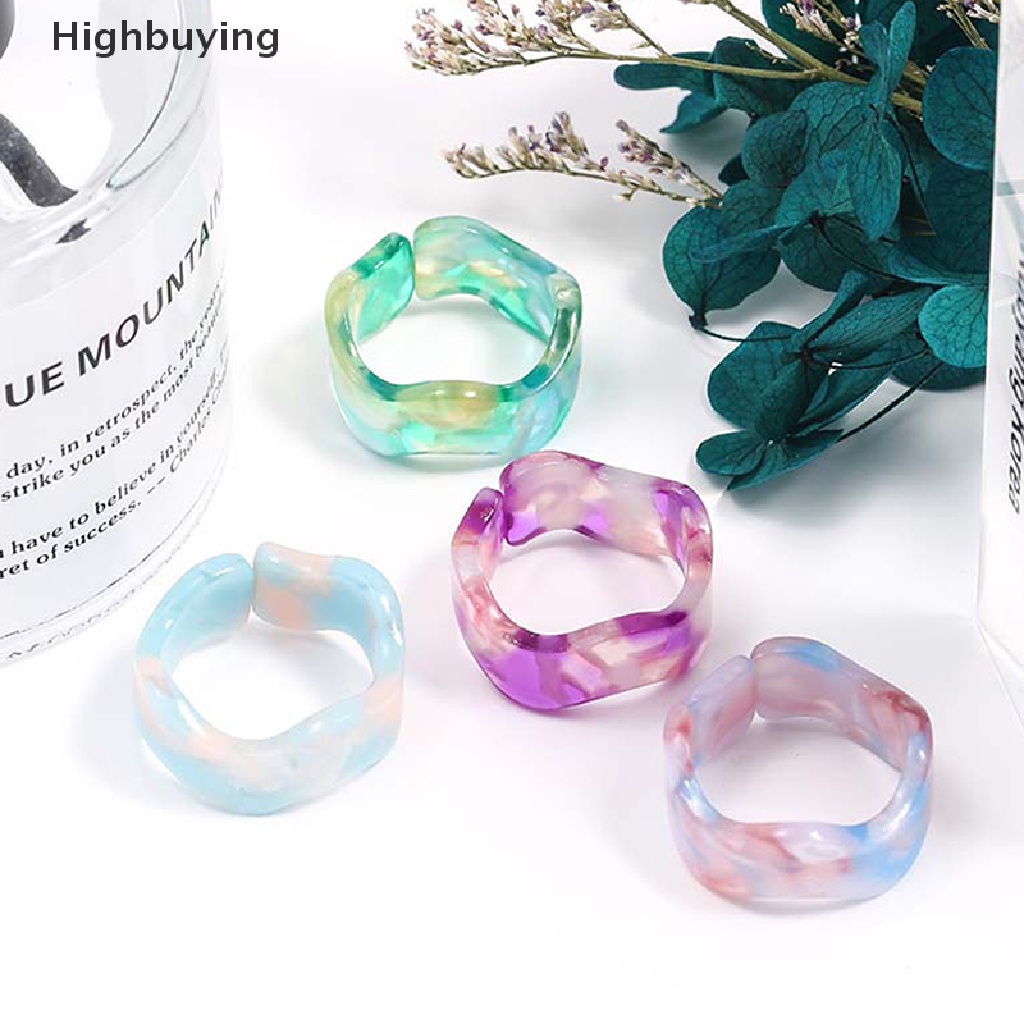 Hbid Cincin Resin Akrilik Bentuk Geometri Bulatpersegi Hias Kristalberlian Imitasi Untuk Wanita