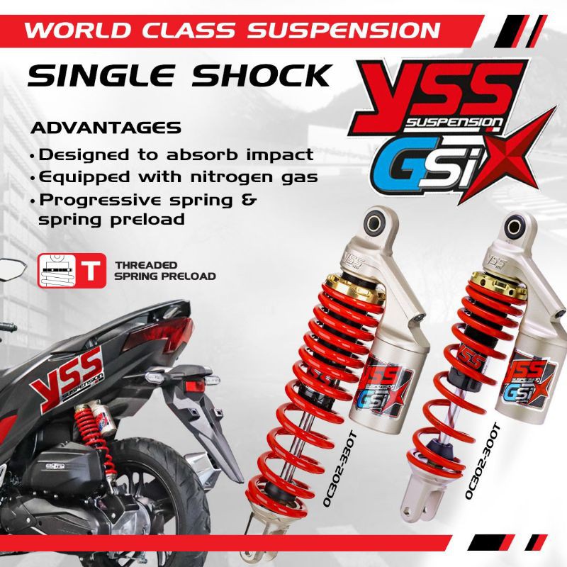 Shockbreaker / Shock YSS G SIX Tabung Atas 330mm - Vario 125 / Vario 150 / New Scoopy Velg Ring 12
