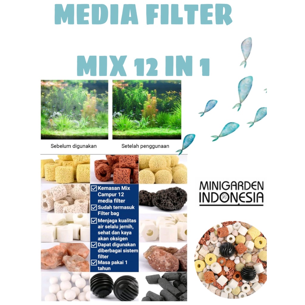 MEDIA FILTER MIX PAKET 12IN1 + KANTONG MEDIA filter aquarium aquascape