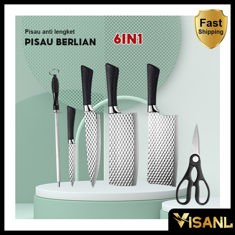 pisau set stainless steel pemotong daging pisau koki gunting pengasah motif serba guna dapur