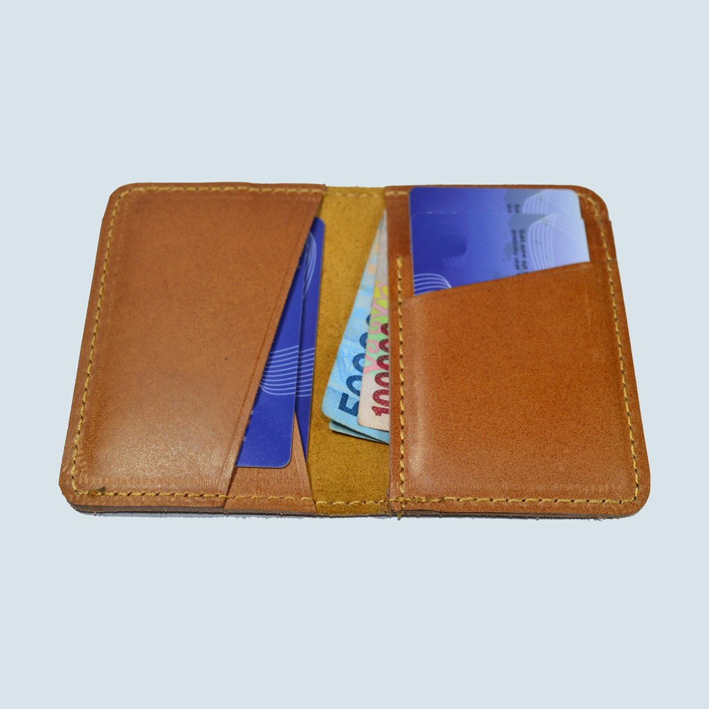 dompet kartu lipat kulit asli unik simpel slim - minimalis wallet tan