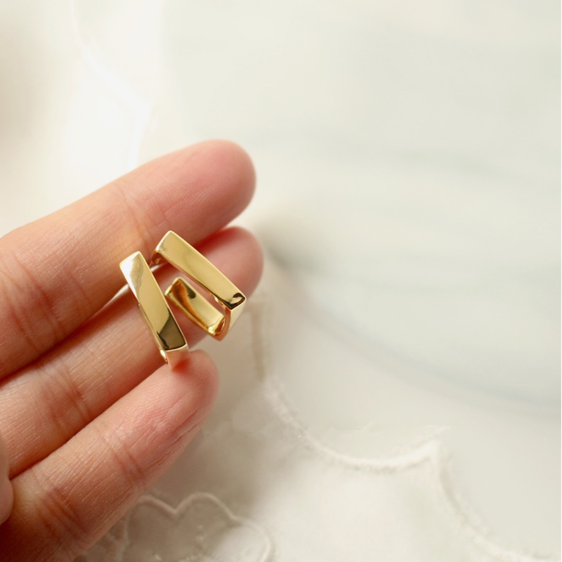 Papaozhu Chic 14K Emas Square Hoop Earrings Untuk Wanita Gadis Ins Minimalis Geometris Anting-Anting Fashion Telinga Perhiasan