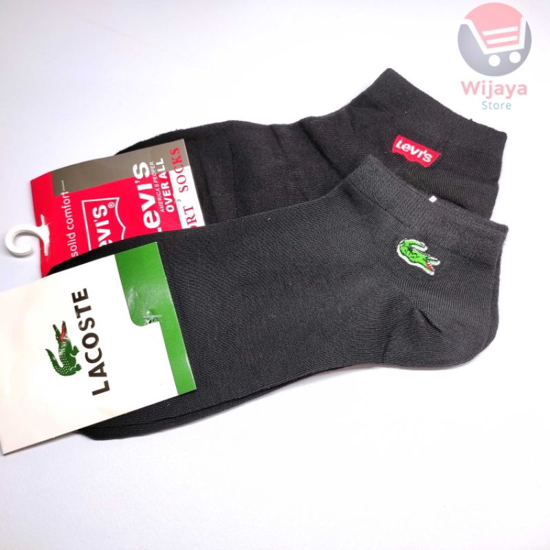 Kaos Kaki Pendek Hitam Tumit dan Mata Kaki untuk Pria dan Wanita Motif Levis dan Lacoste