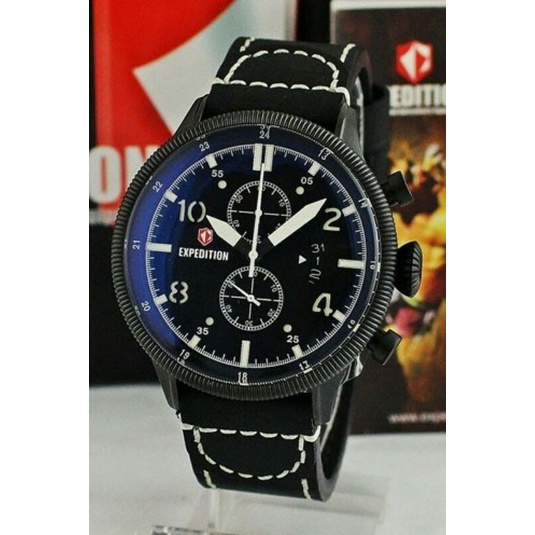 Jam tangan Expedition 6662 Tali kulit hitam chronograph Original Pria