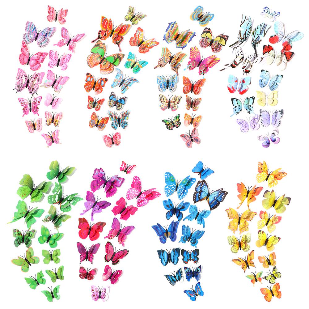 Solighter Butterfly Stiker Dinding Dekorasi Rumah 3D Removable Kupu-Kupu Warna-Warni