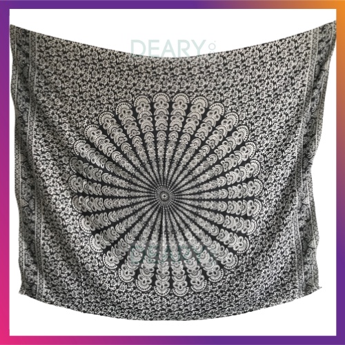 Kain Pantai Bali Rayon Motif Mandala Gajah &amp; Merak Ujung Rumbai | Deary Co Bali