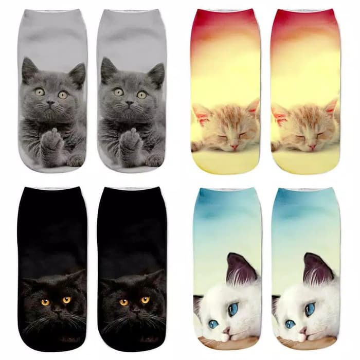 Kaos Kaki Pendek Wanita Lucu Imut Motif Kucing dan Monyet